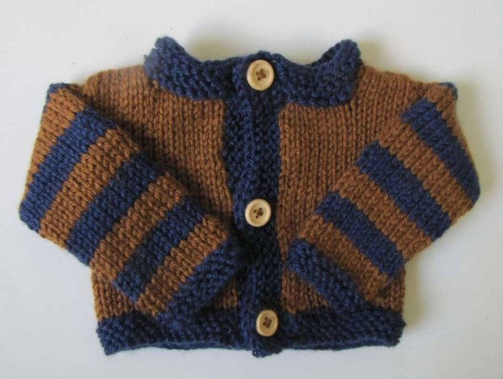 KSS Navy/Brown Sweater/Cardigan with a Animal Hat (3 Months) SW-468 - Click Image to Close