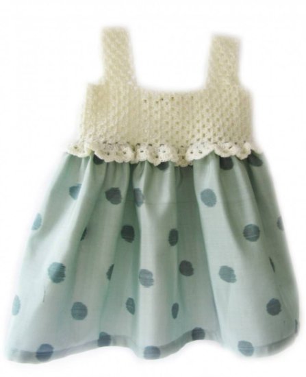 KSS Green with Natural Crocheted Top Dress & Headband (3 Years)