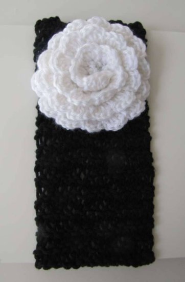 KSS Black Cotton Headband White Flower 12-15