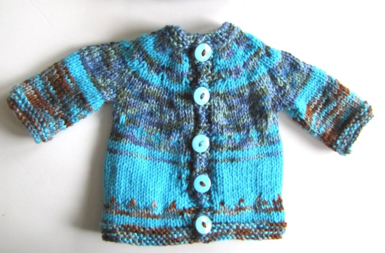 KSS Aqua/Brown Baby Sweater with a Hat (3 Months) SW-839 - Click Image to Close