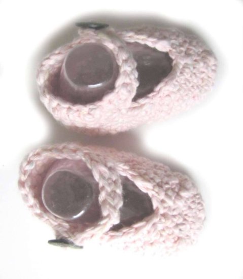 KSS Pink Cotton Crocheted Mary Jane Booties (3 - 6 Months) - Click Image to Close