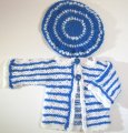 KSS Blue/White Striped Sweater/jacket and Beret (3 Months)