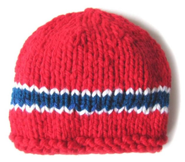 KSS Red Heavy Beanie with Norwegian Colors 12 inch (0 - 6 Months) HA-343
