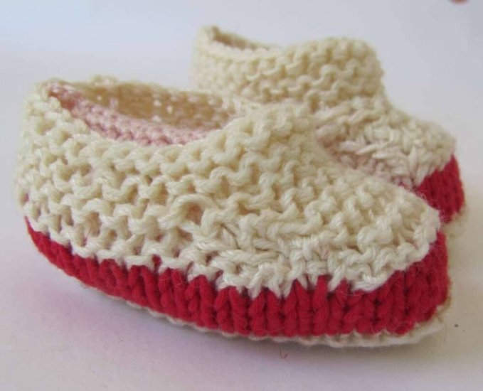 KSS Cotton/Acrylic Red/Ivory Booties (3 - 6 Months) - Click Image to Close