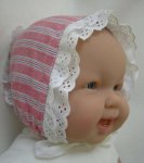 Eyelet Trimmed Red/White/Blue Cotton Bonnet Size 12 Months