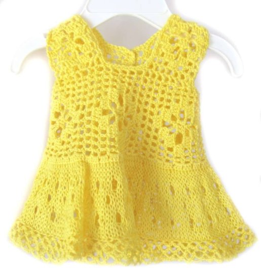 KSS Yellow Crocheted Cotton Dress Set 3 Months