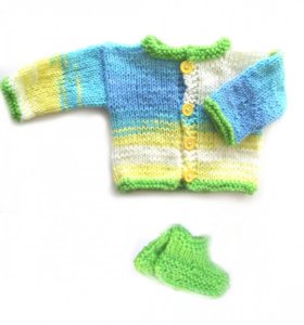 KSS Light Blue/Beige/Green Sweater/Cardigan with Booties 3 Months SW-691