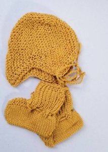 KSS Mustard Colored Cotton Baby Cap and Booties 11 - 12" (0 - 3 Months)