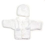 KSS Heavy White Sweater/Cardigan with a Hat (3-6 Months) SW-1070
