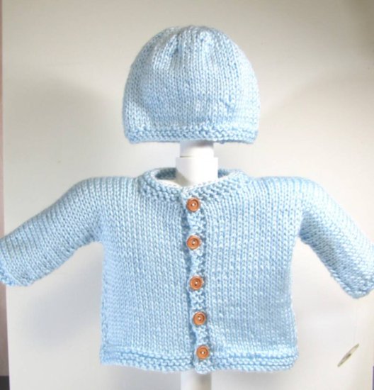KSS Light Blue Soft Sweater/Cardigan and Hat (3 Months) SW-736 - Click Image to Close