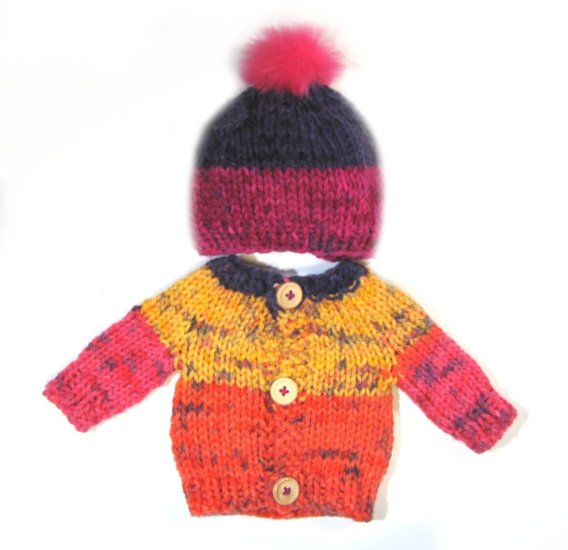 KSS Pink/Red Cupcakes Sweater/Cardigan with a Hat (3 Months) SW-764