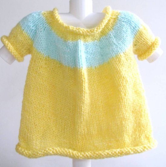 KSS Yellow/Aqua Knitted Short Sleeve Dress 9 Months - Click Image to Close