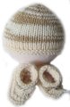 KSS Natural/Beige Knitted Booties and Hat set (0-3 Months) HA-231