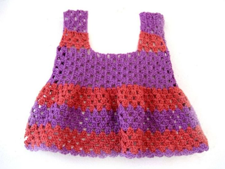KSS Purple/Tangerine Crocheted Dress and Cap 12 Months