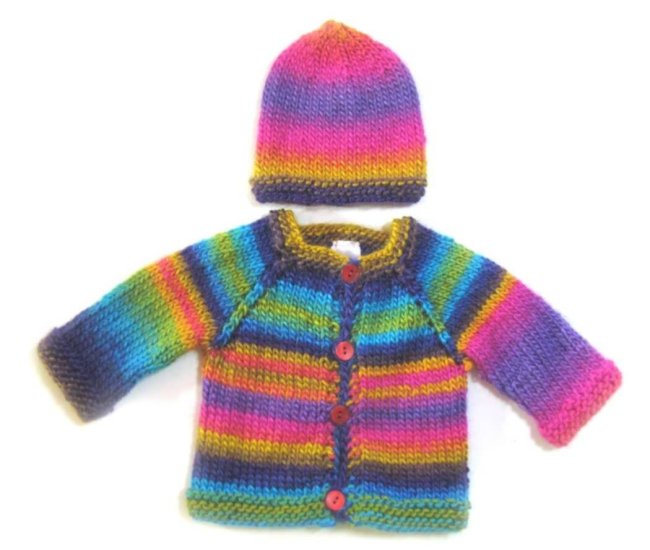 KSS Rainbow Sweater/Cardigan with a Hat (6 Months) - Click Image to Close