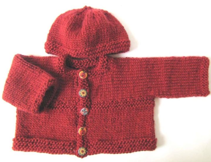 KSS Heavy Ruby Red Sweater with a Hat (12-24 Months) - Click Image to Close