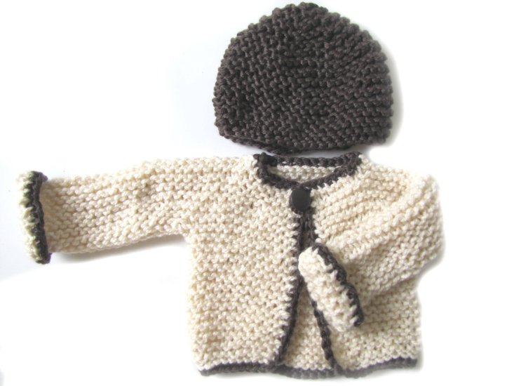 KSS White/Brown Baby Sweater with a Hat (6 Months) SW-461 - Click Image to Close