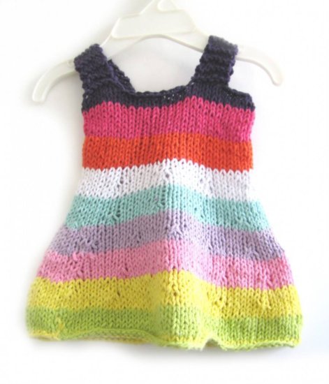 KSS Baby Knitted Pastel Rainbow Cotton Dress and Hat 6 Months