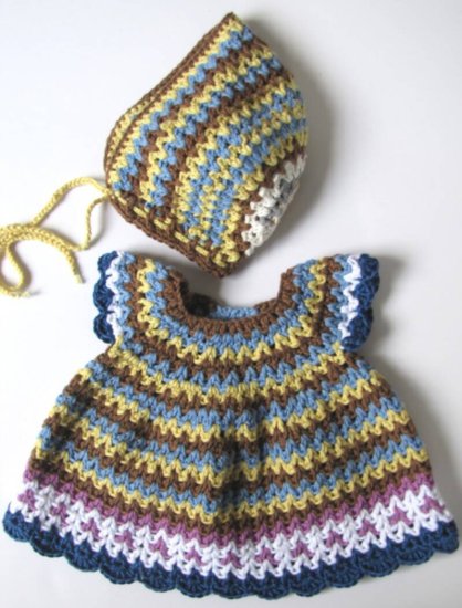 KSS Striped Crocheted Dress and Hat 3 Months