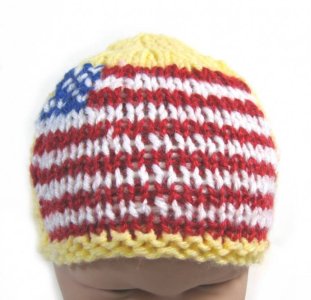 KSS Yellow Beanie with a US Flag 15" (6-18 Months) HA-545