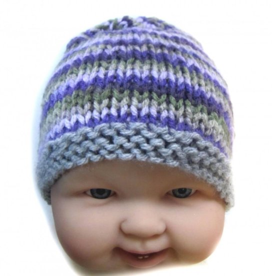 KSS Purple/Brown Striped Pullover Sweater with a Hat (12 Months) - Click Image to Close
