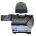 KSS Striped Black/Grey Colored Pullover Sweater & Hat 12 Months SW-762