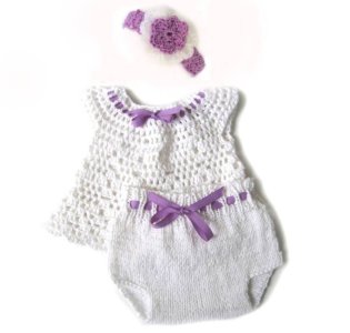 KSS Crocheted White Baby Dress and Panty 0-3 Months