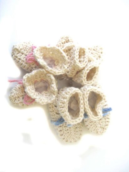 KSS Natural Cotton Crocheted Booties (0-3 Months) - Click Image to Close