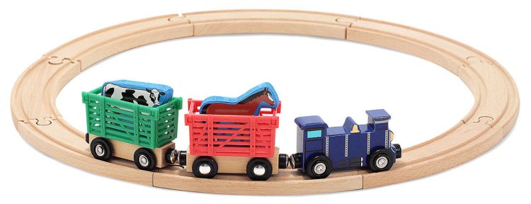 Melissa & Doug Farm Animal Wooden Train Set Circle - Click Image to Close