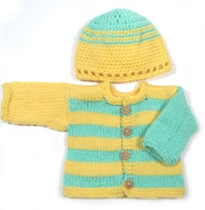 KSS Green/Yellow Sweater/Cardigan with a Hat 3 Months