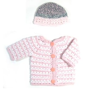 KSS Pink Crocheted Baby Sweater/Cardigan Set (12 Months) SW-832