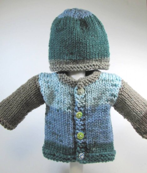 KSS Blue/Brown Heavy Sweater/Cardigan with a Hat (3 Months) - Click Image to Close
