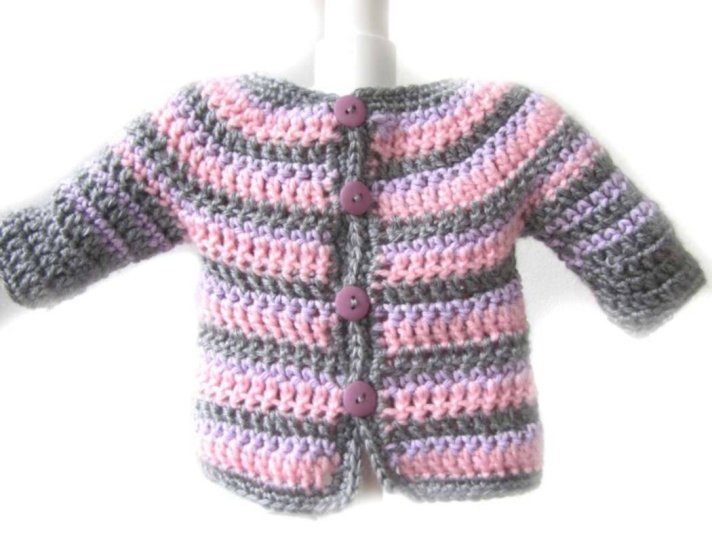KSS Striped Grey/Pink Baby Sweater/Cardigan (6 Months) SW-583