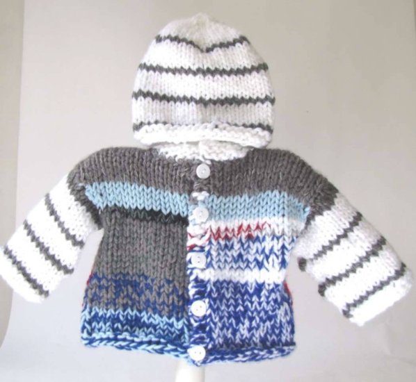 KSS Heavy Grey and Red Cardigan and Hat 12 Months - Click Image to Close