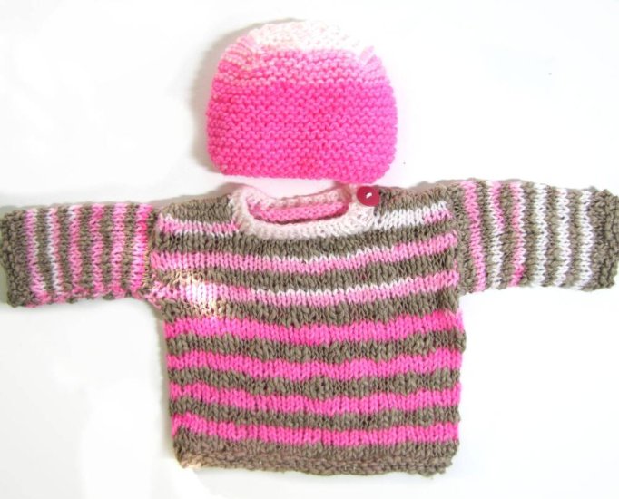 KSS Pink/Grey Soft Pullover Sweater with a Hat (6 Months) SW-633 - Click Image to Close