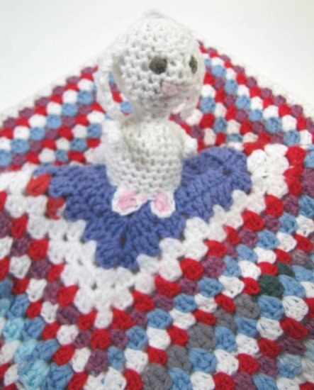 KSS Crocheted Red, White and Blue Rabbit Blanky 14x14" TO-075 - Click Image to Close