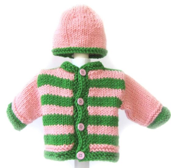 KSS Pink/Green Cardigan and Hat 3 Months
