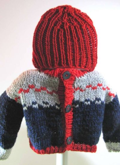 KSS Grey/Navy Knitted Sweater/Jacket and Hat (18 Months) - Click Image to Close