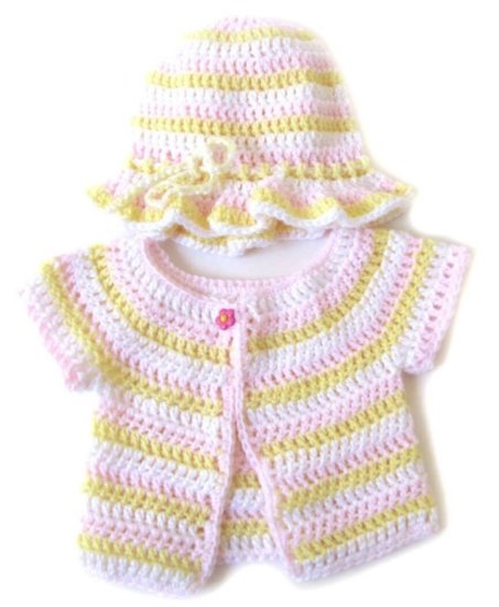 KSS Light Pink/Yellow/White Sweater/Jacket and Cap set (6-12 Months)