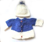 KSS Blue/White Baby Sweater/Cardigan with a Hat (6 Months) SW-1035