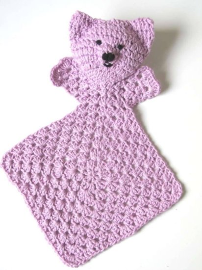 KSS Crocheted Pink Cotton Cat Blanky 7x7 Inches - Click Image to Close