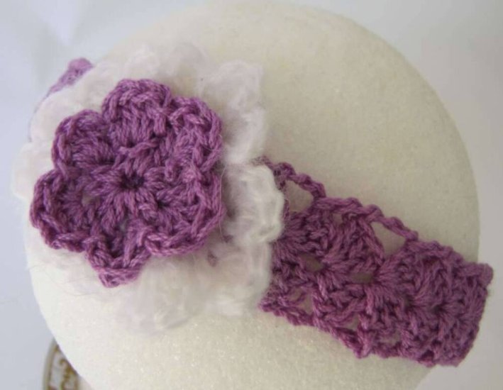 KSS Orchid Crocheted Cotton Headband up to 17" 0 - 24 Months - Click Image to Close