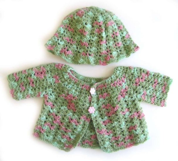 KSS Green/Pink Moss Baby Sweater Set (6 Months)