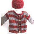 KSS Heavy Grey/Red Cardigan and Cap (18 Months) SW-686