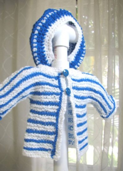 KSS Blue/White Striped Sweater/jacket and Beret (3 Months) - Click Image to Close