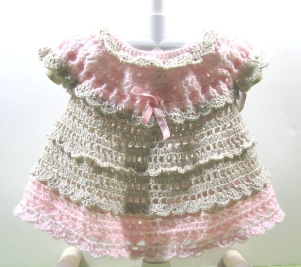 KSS Natural/Pink  Crocheted Dress (9 Months)