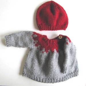 KSS Grey/Red Pullover Sweater with a Hat (6 Months)