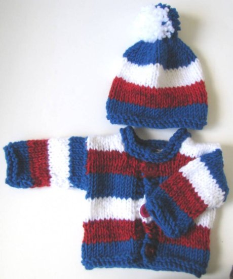 KSS Red, White and Blue Sweater/Cardigan with a Hat 3 Months SW-661 - Click Image to Close