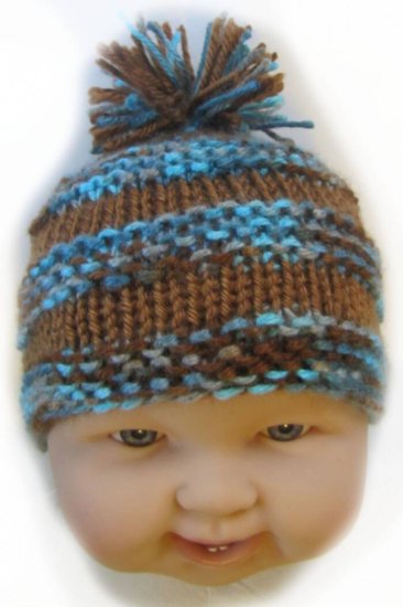 KSS Knitted Blue/Brown Hat with Pom Pom 15-16