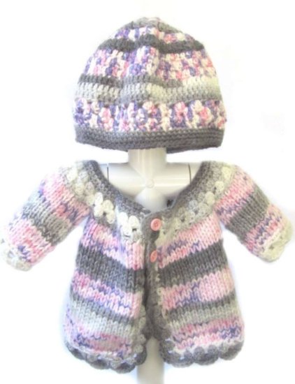 KSS Handmade Pink/Grey Sweater/Jacket Set (9 Months)